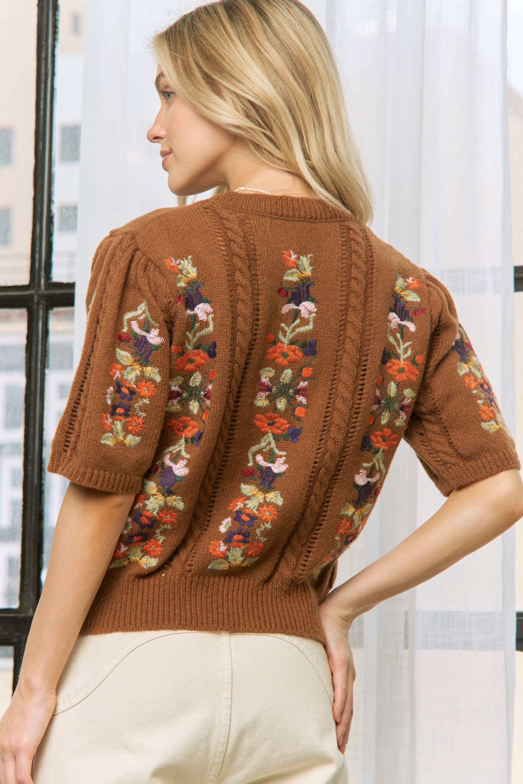 Sweet Generis - Wholesale Knit Sweater - Women's - CUTE FLORAL EMBROIDERY CASUAL PULLOVER SWEATER28