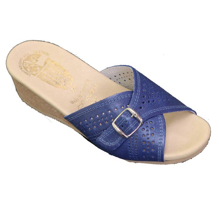 Worishofer – Großhandel Sandalen – Damen – 251 Denim Vintage Ledersandalen & Kork - Blau