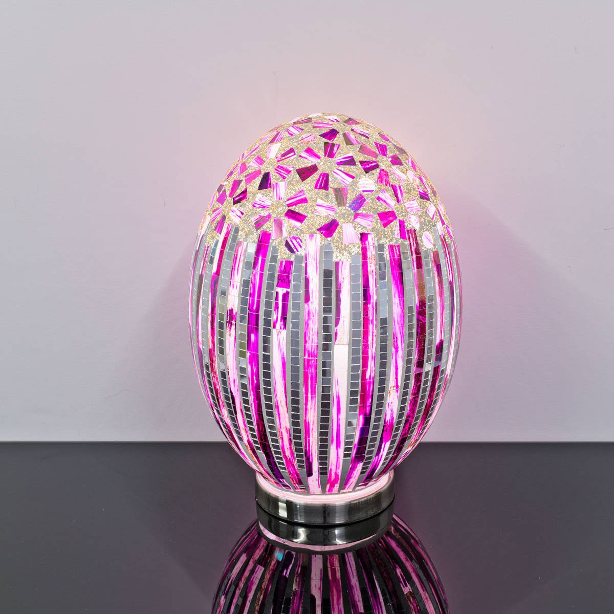 Febland – wholesale Accent/desk lamp – Large Mosaic Glass Egg Lamp - Rose Deco