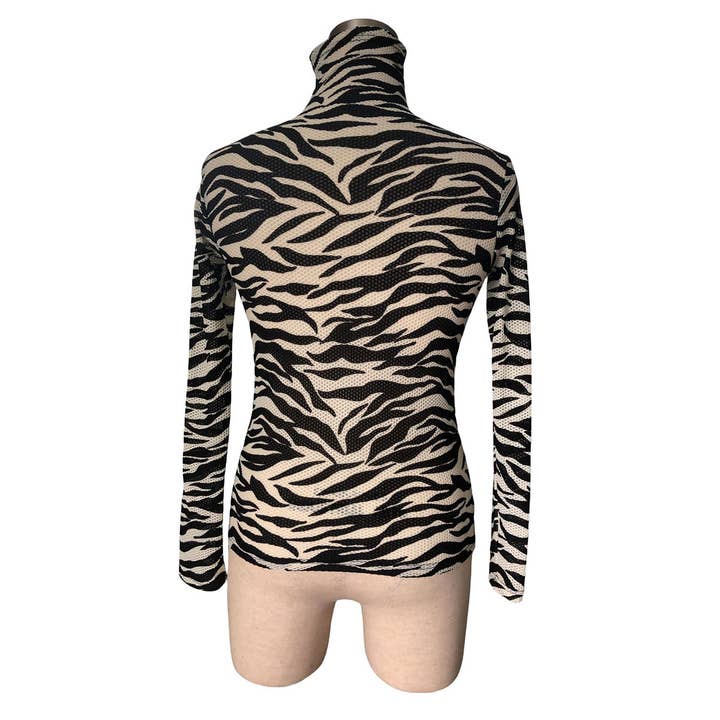 BLACKWHITE STYLISH ZEBRA PRINT MESH HIGH-NECK FITTED TOP_CWTBLL3425 for wholesale on Faire9