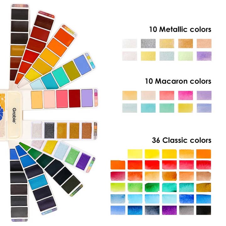Grabie - Wholesale Watercolor Paint - Foldable Watercolor Set Of 56 With Water Brush Pen1