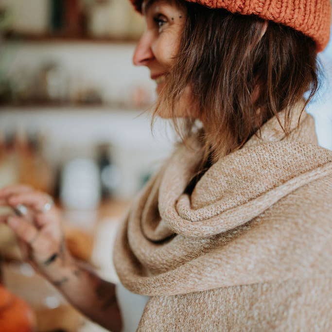 Happy French Gang - Wholesale Wrap - Women's - Hand-loomed Camel Laurette Shawl, Undyed Alpaca2