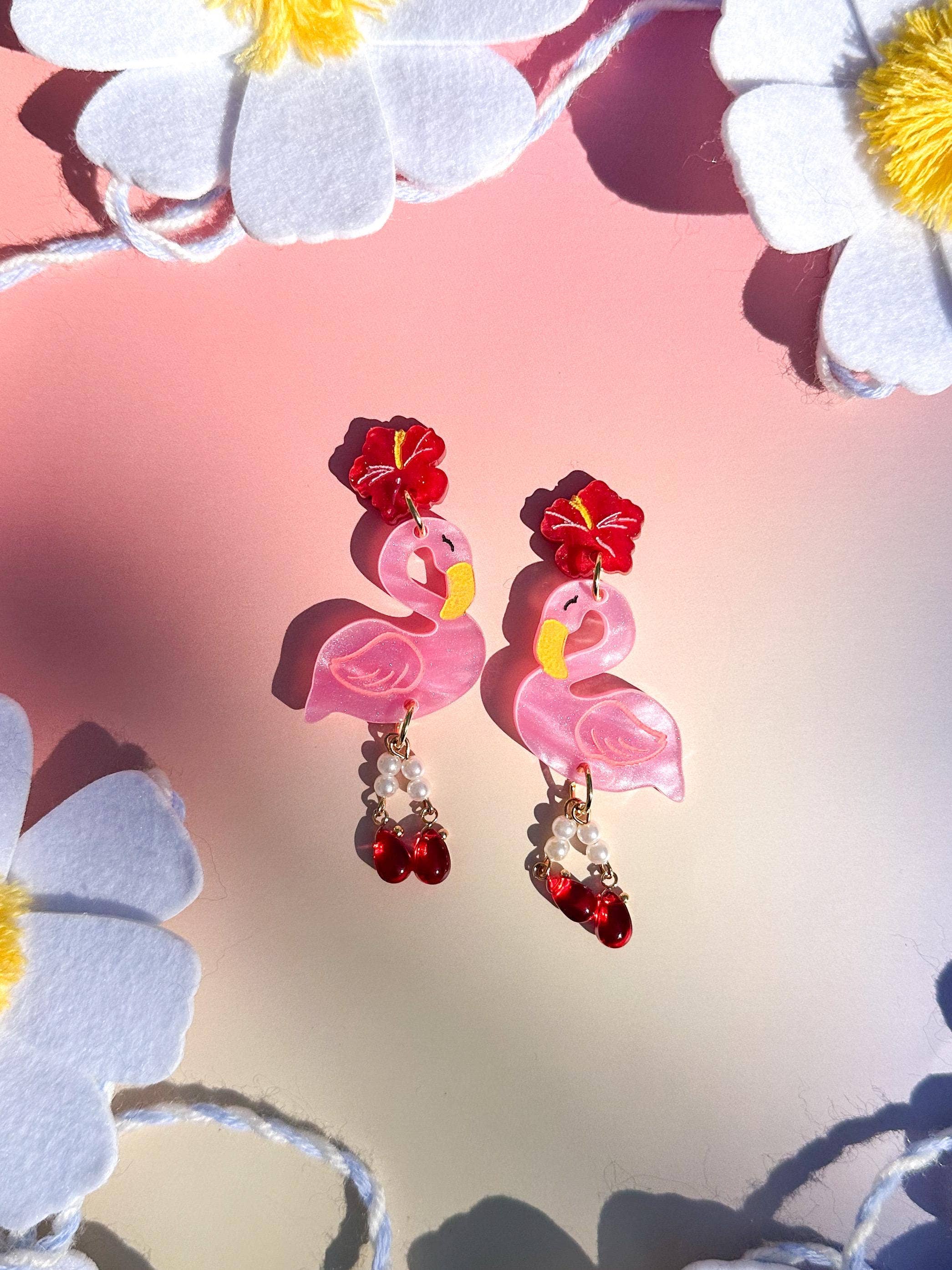 Sunnie Creative - Vente Boucles d'oreilles pendantes - Boucles d'oreilles Fernando le Flamant Rose0