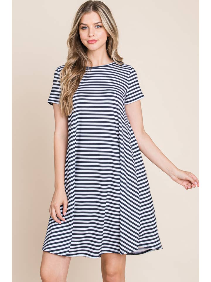 BLACK DA1387 STRIPED SWING DRESS for wholesale on Faire