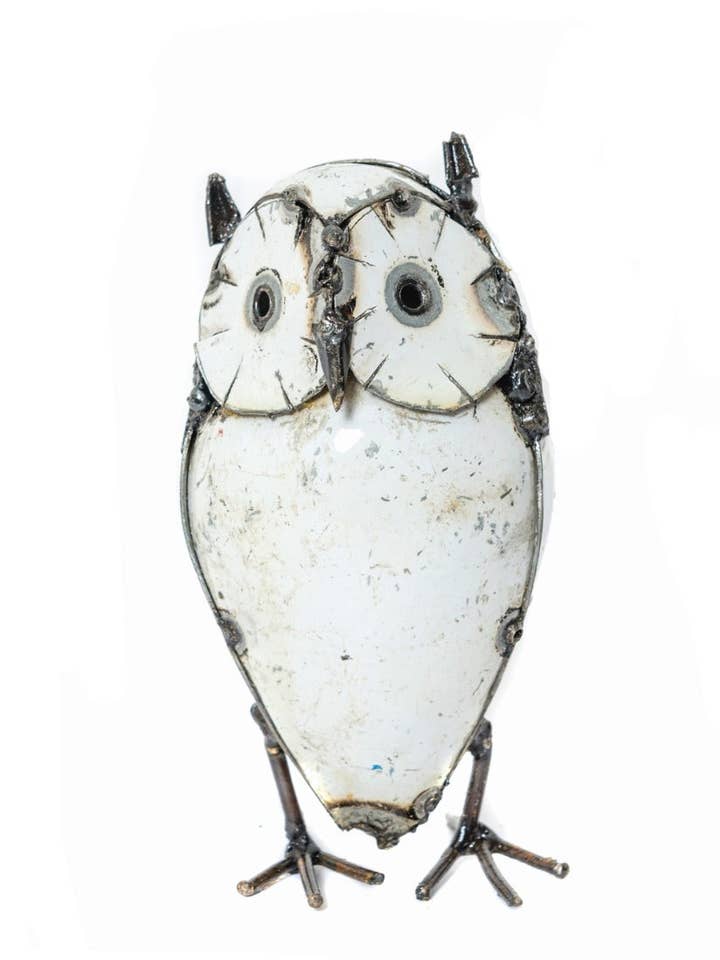 Zimba-Arts METAL WHITE SMALL OWL STANDING for wholesale by Zimba-Arts