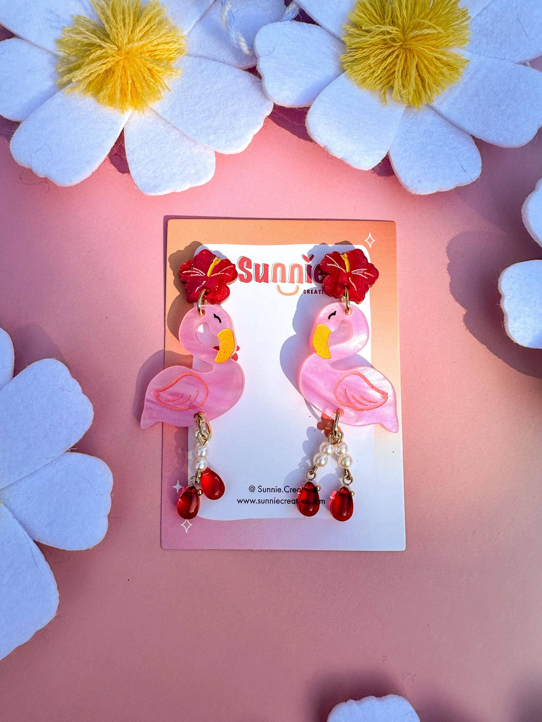 Sunnie Creative - Vente Boucles d'oreilles pendantes - Boucles d'oreilles Fernando le Flamant Rose2