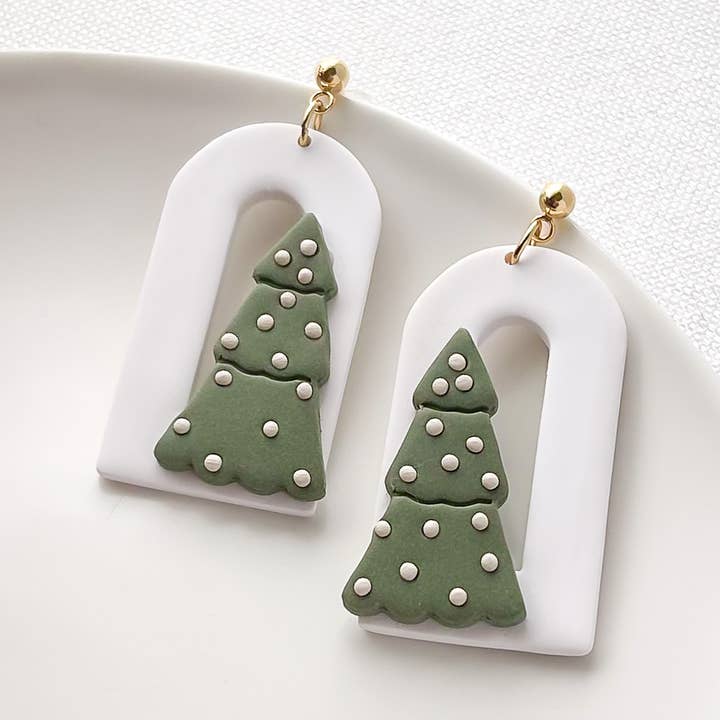 Christmas Tree Clay Earrings, Christmas Boho Clay Earrings for wholesale by My Sister’s Things