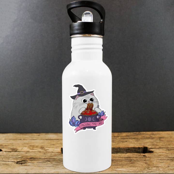 DoodleWitch - Wholesale Sticker - Cat Eating Pasta Sticker, Witchy Cat Sticker, Carb Sticker2