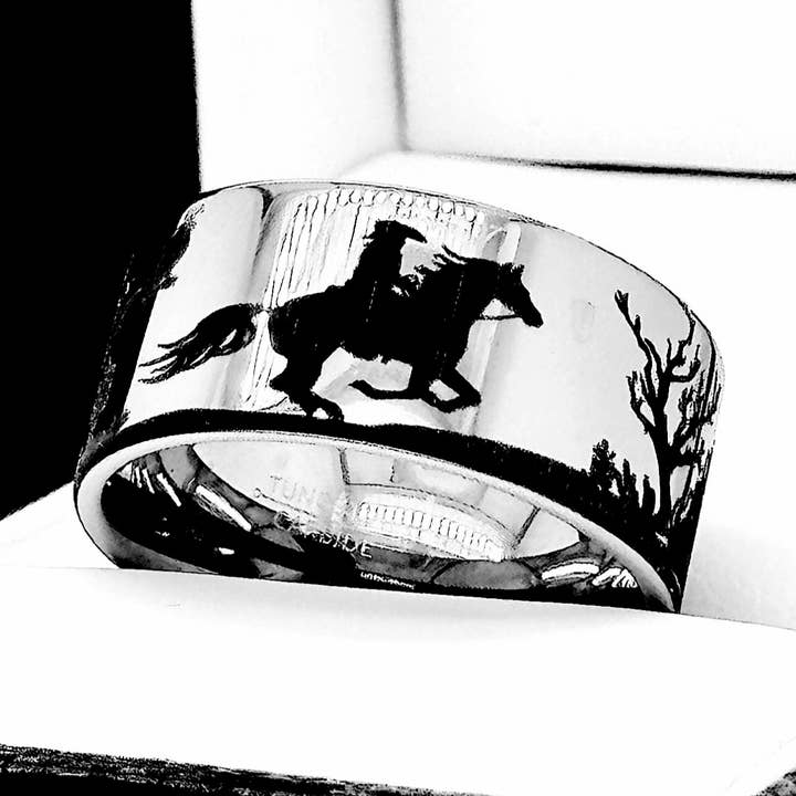 Cowboy Desert Engraved Tungsten Carbide Men's Ring Gift for wholesale by rings paradise