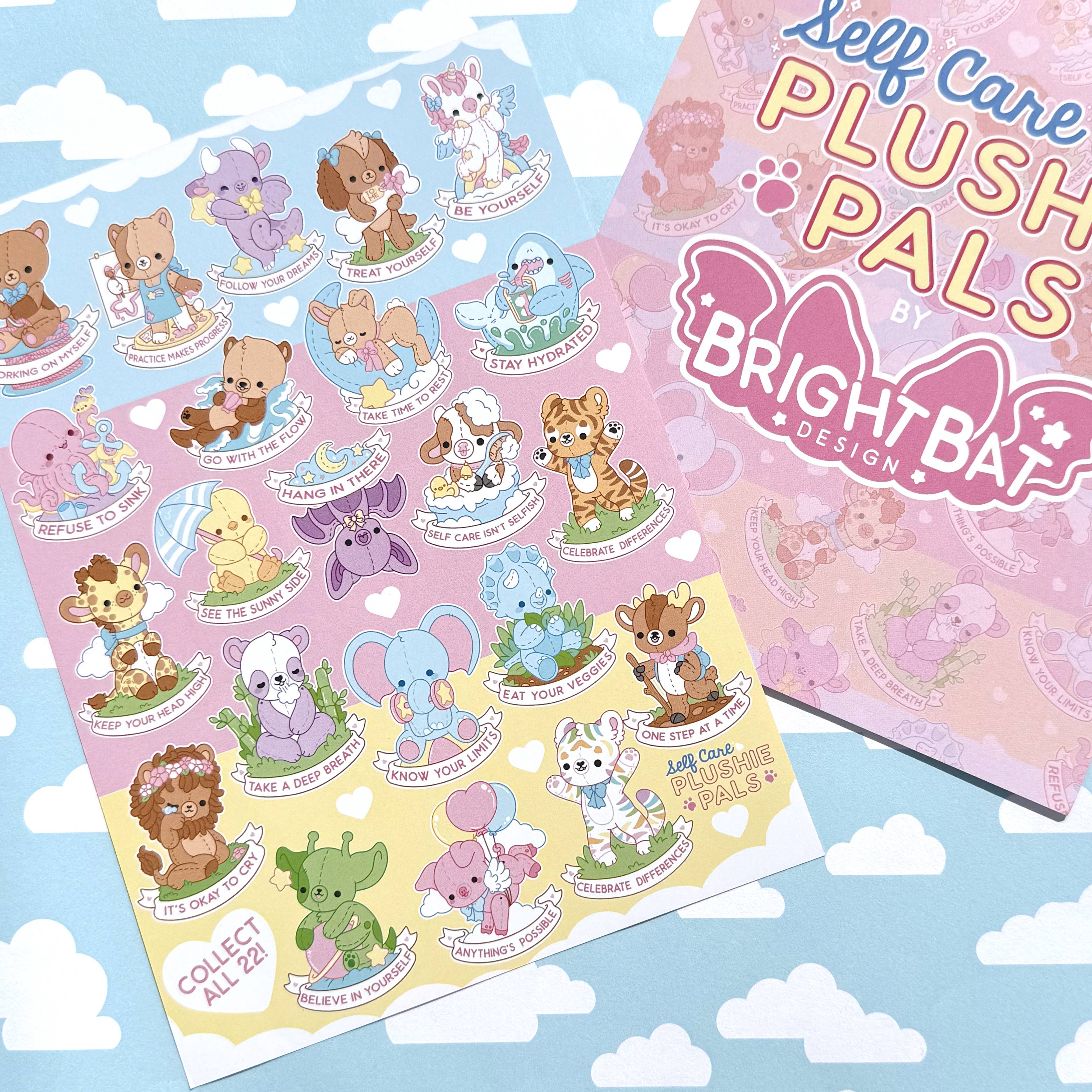 Bright Bat Design - Wholesale Lapel Pin/Button - Self Care Plushie Pals Blind Bag Enamel Pins1