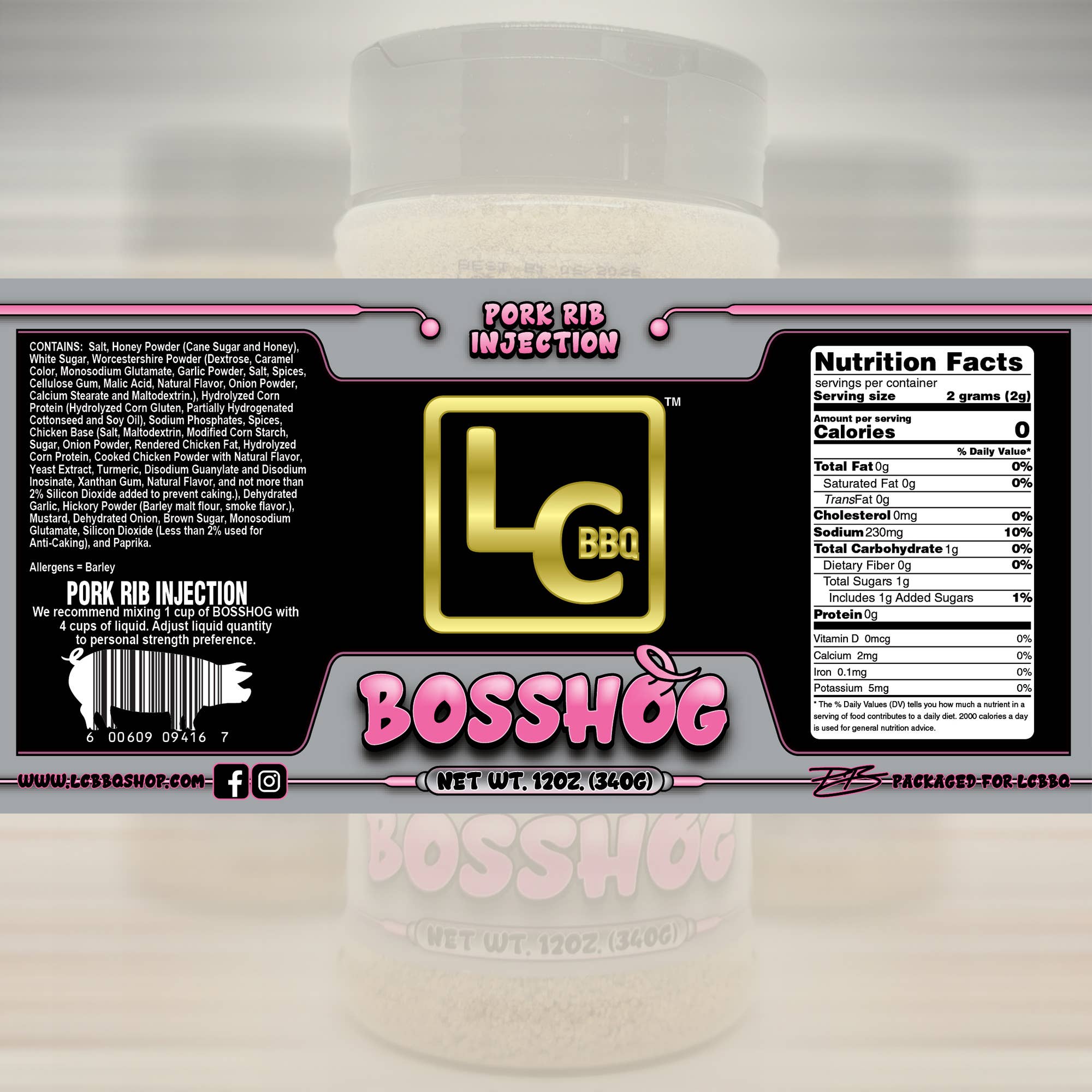 LC BBQ - Wholesale Rub - BossHog - Competition Pork Injection - 12 oz Shaker1