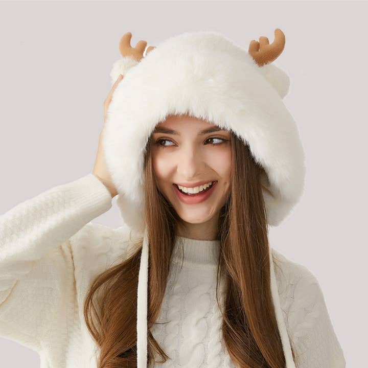 NINEXIS - Wholesale Hat Accessory - Women's - CWAH2209_WINTER CHRISTMAS ANTLER AND FLEECE KNITTED HAT
