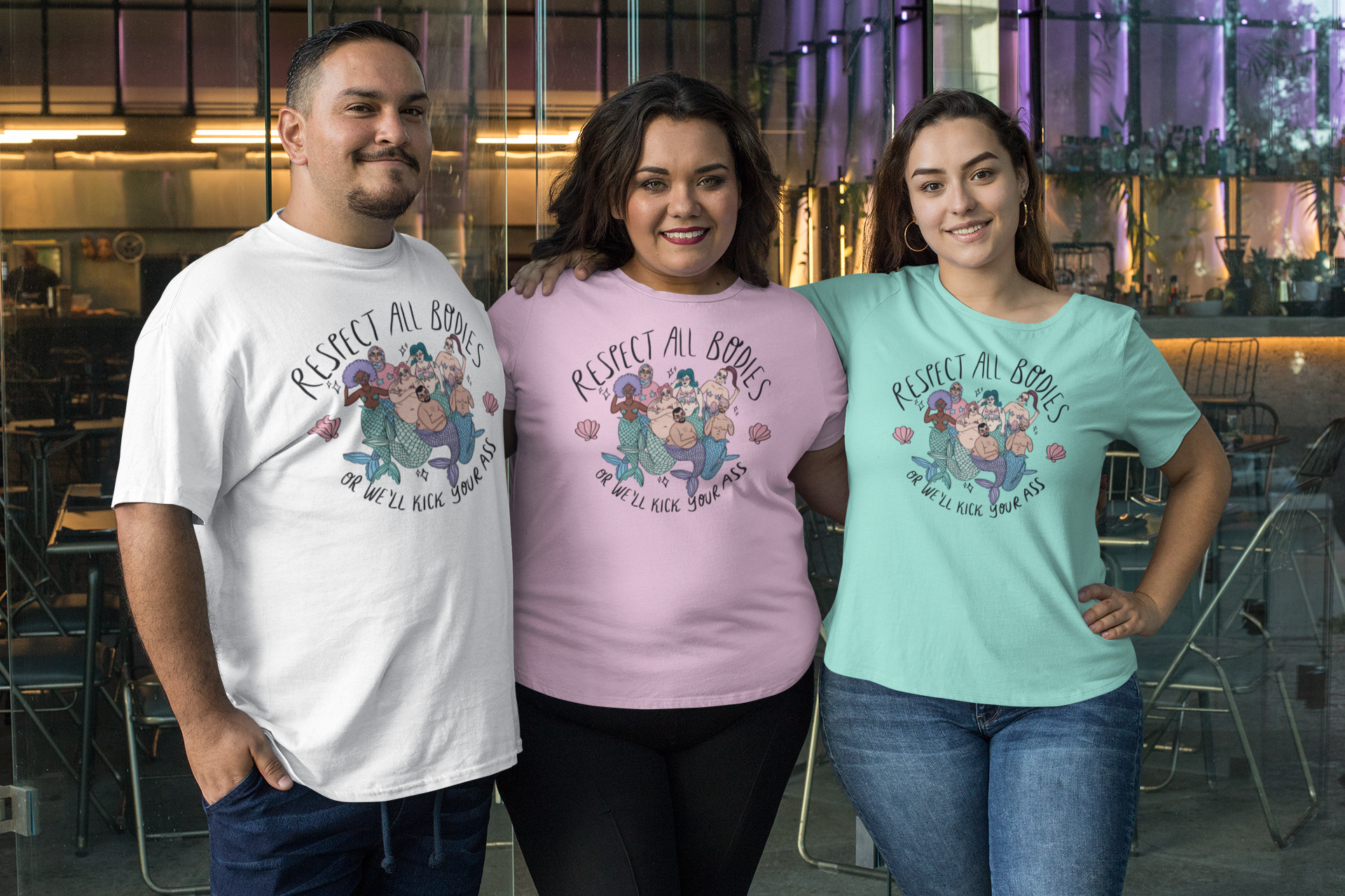 Chiaralascura – wholesale T-shirts med screentryck – Dam – Unisex t-shirt i ekologisk bomull med Body Positive sjöjungfruar20