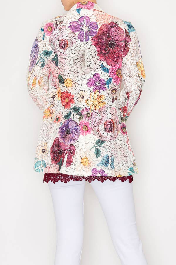 Glam Sequin Embellished Lace Blazer Jacket- 4800IV PURPLE FL for wholesale on Faire2