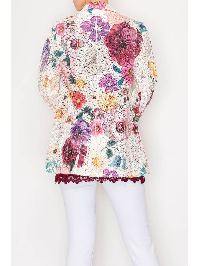 Glam Sequin Embellished Lace Blazer Jacket- 4800IV PURPLE FL for wholesale on Faire2