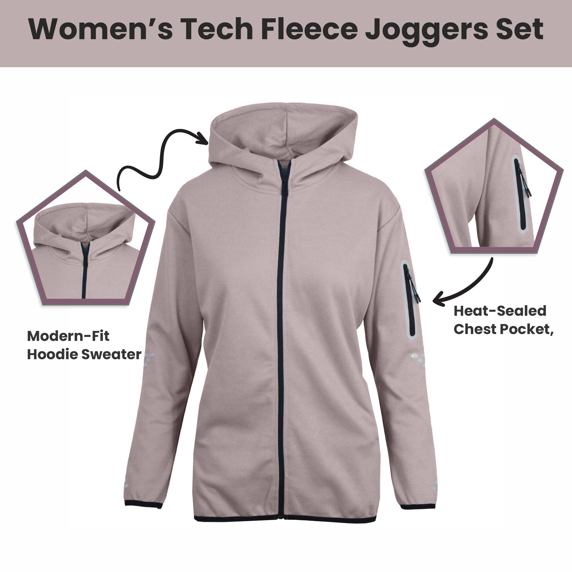 Galaxy By Harvic - Vendita all'ingrosso Completo loungewear - Donna - Set in due pezzi Tech Fleece da donna - Felpa con cappuccio con zip e pantaloni da jogging7