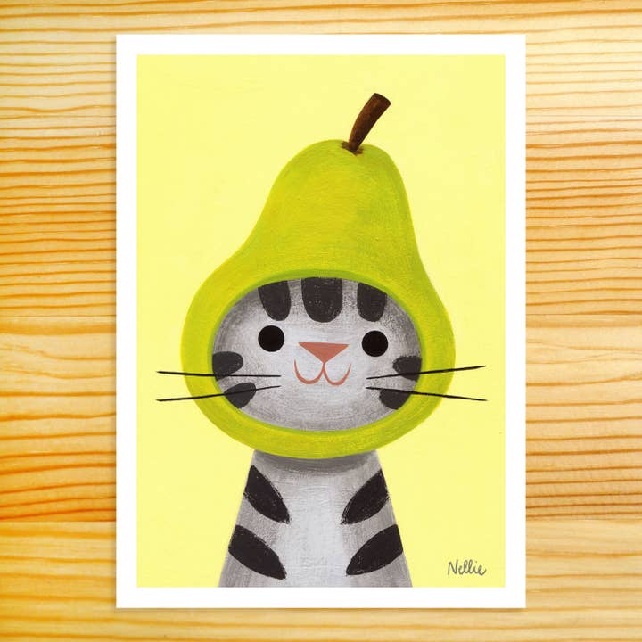 Pear Cat 5x7in Art Print for wholesale by Nellie Le