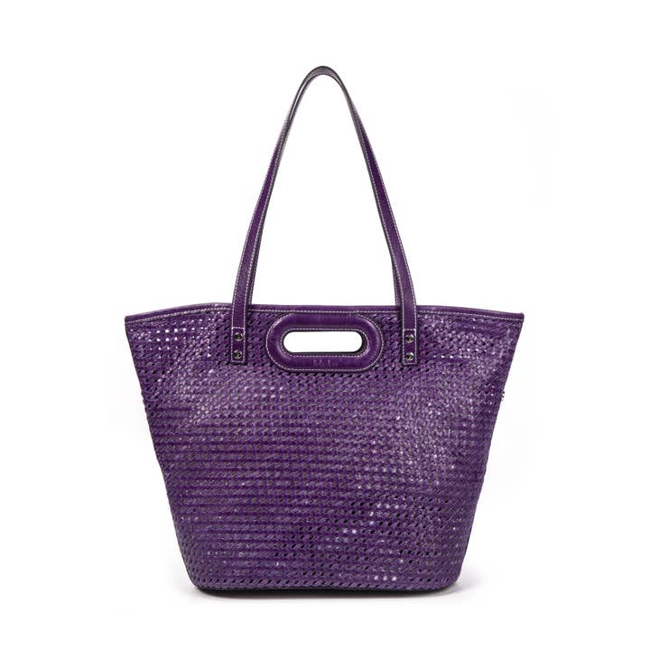 Ofine purple woven leather shoulder tote bag for wholesale by kate lee