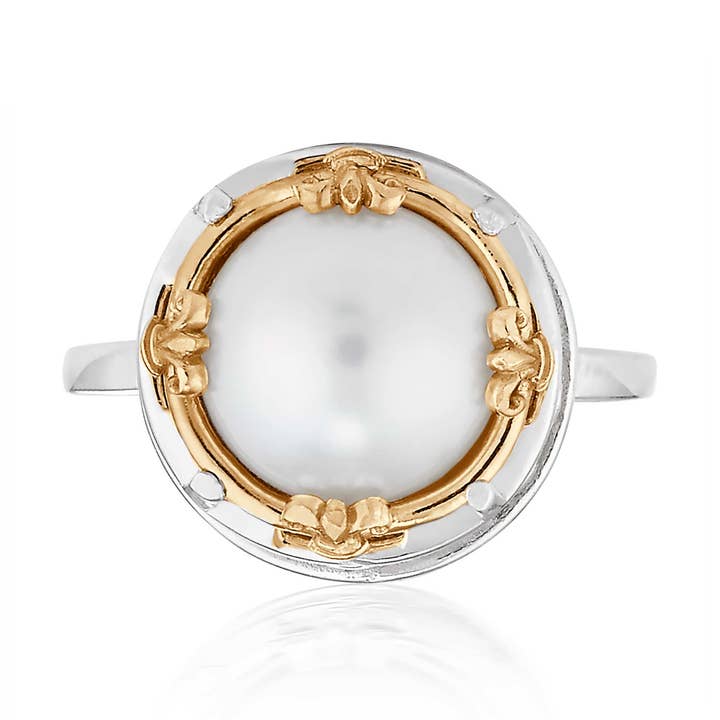 Large Round Pearl Ring with 18k Gold Vermeil for wholesale by Anatoli Jewelry