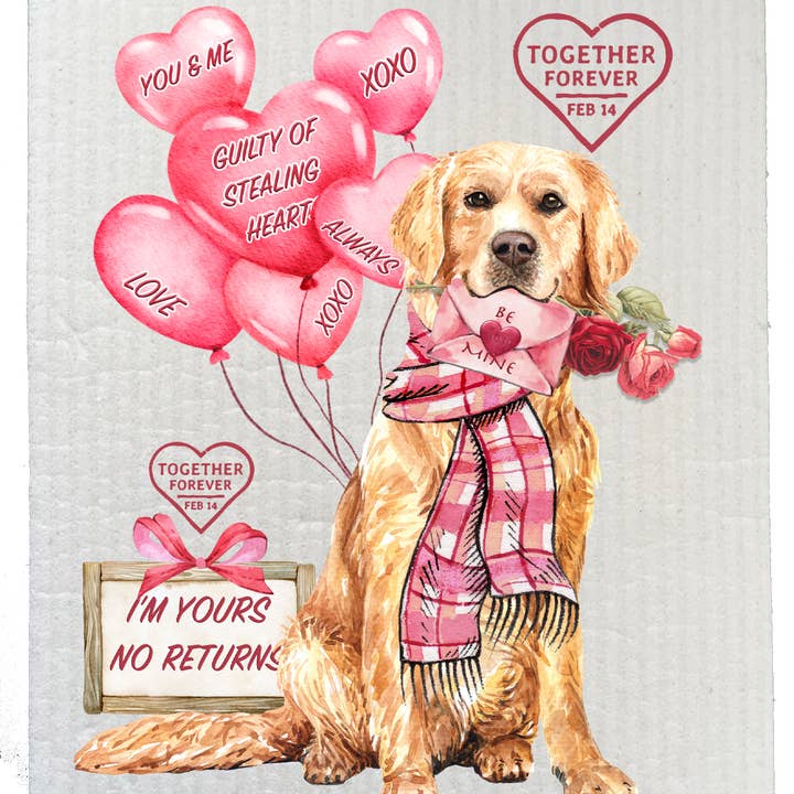 Avery Lane Gifts - Wholesale Dishcloth - Valentine Dog Golden Retriever Love SWEDISH DISH CLOTHS
