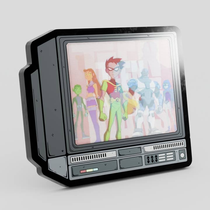 2.5" Lenticular Teen Titans CRTV Enamel Pin for wholesale by GoopyGoblins