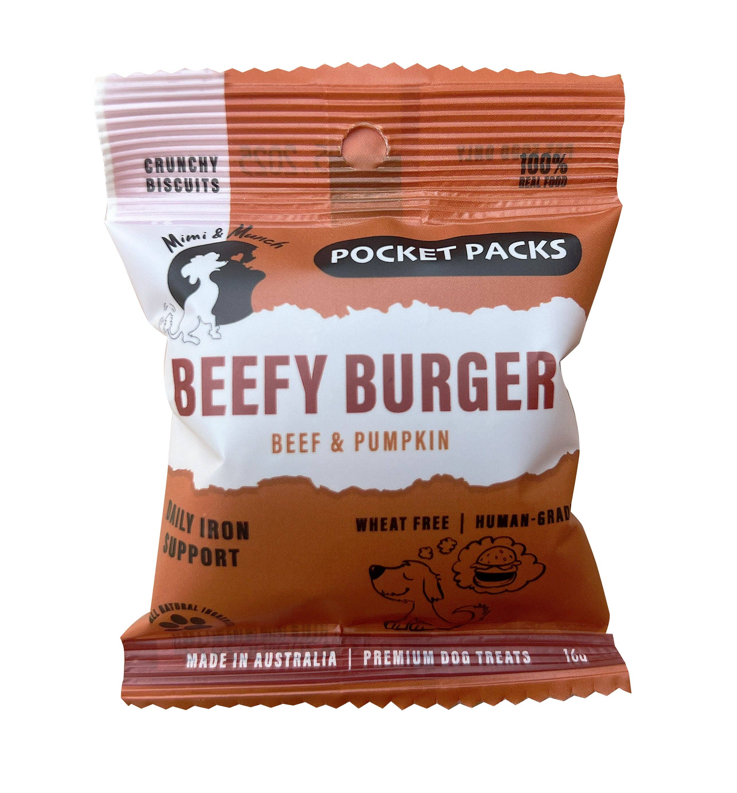 Mimi & Munch - Vendita all'ingrosso Snack - Cani - Mimi & Munch Beefy Burger Snack Naturali per Cani - Pocket Packs1