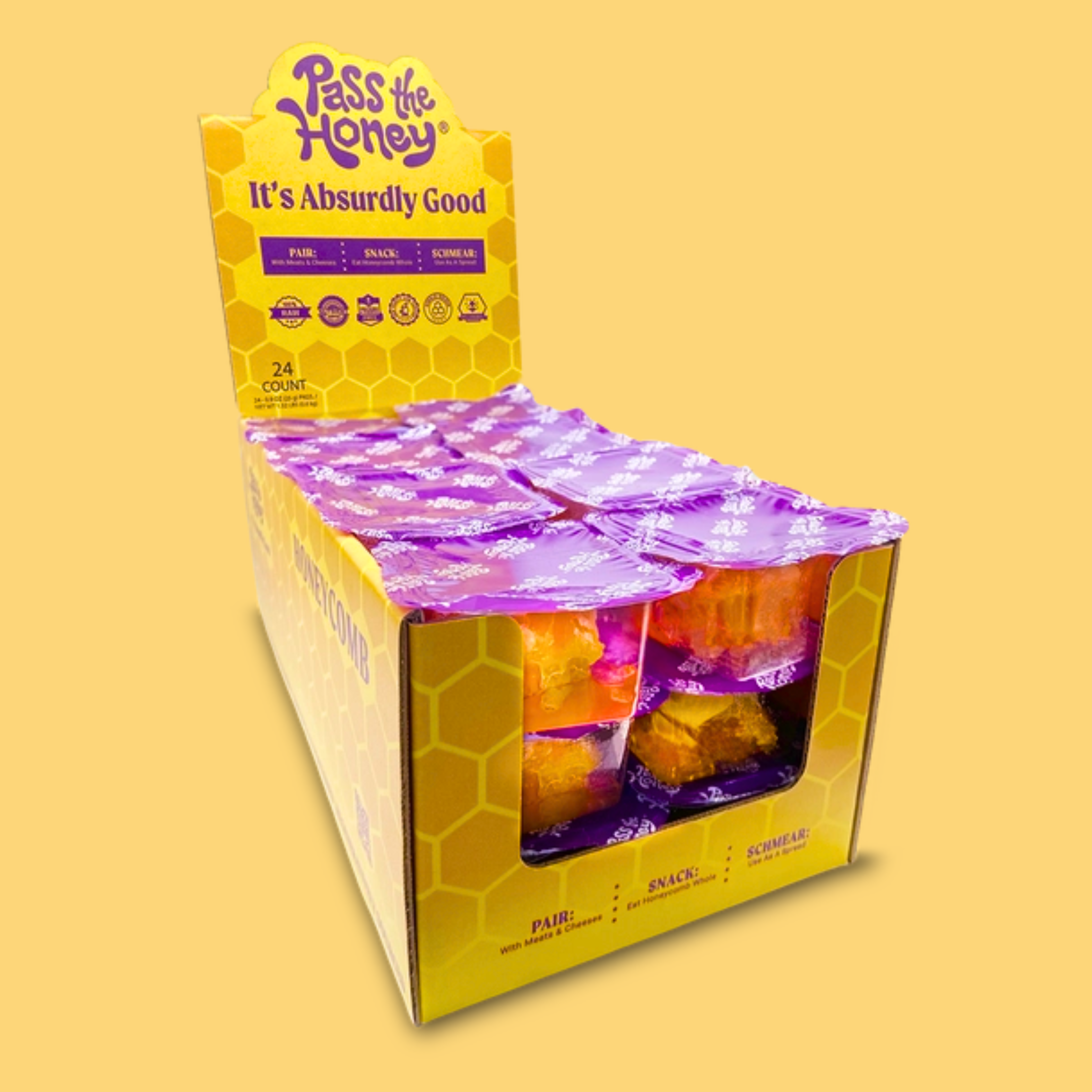 Pass the Honey - Wholesale Honey - 100% Pure Raw Snacking Honeycomb: 96ct in 4 Retail Caddies1