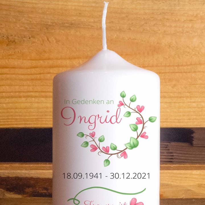 Die Kerzenwerkstatt - Wholesale Pillar Candle - Memorial Candle Hearts | 15 - 30 cm Height | Personalized Candle