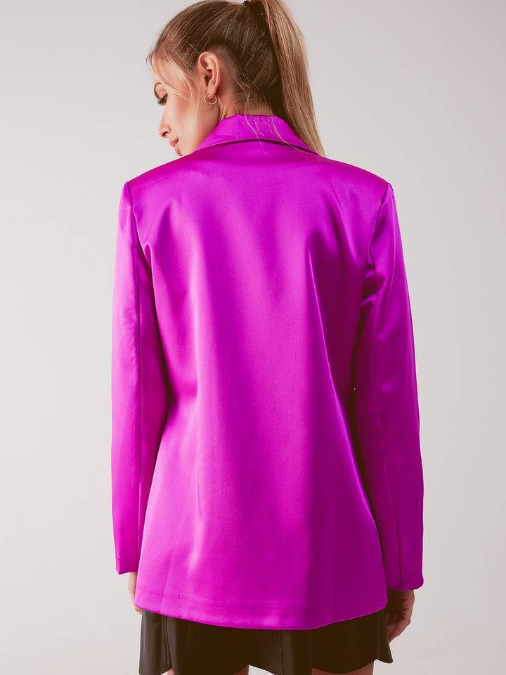 Satin double breasted suit blazer in fuchsia for wholesale on Faire