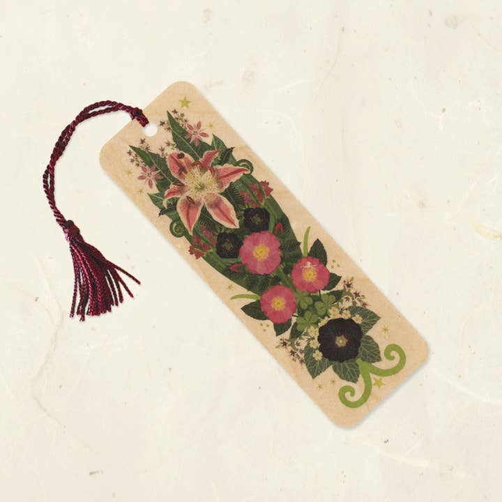 Little Gold Fox Designs - Wholesale Bookmark - Stargazer Lily Wood Bookmark with Tassel