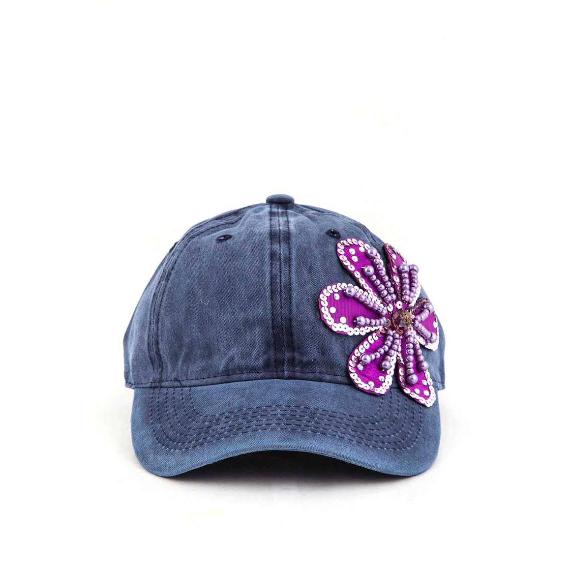 Artini Accessories - Wholesale Baseball Cap - Women's - Bead & Sequins Flower Accent Cotton Cap1