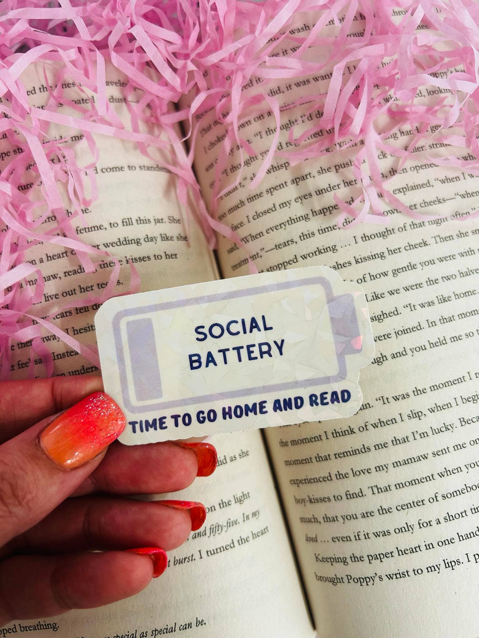 TheBookShack – wholesale Sticker – Social Battery holographic sticker1