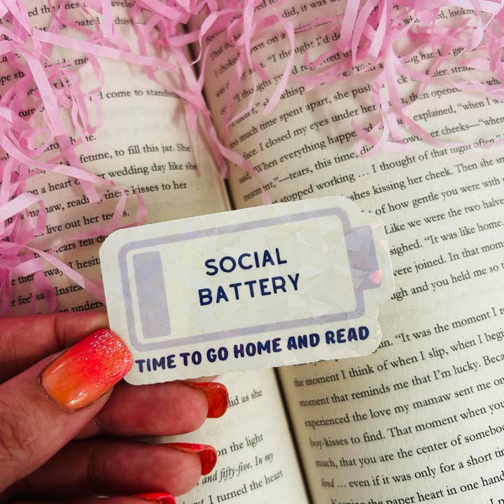 TheBookShack – wholesale Sticker – Social Battery holographic sticker1