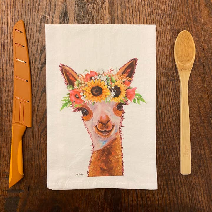 Hippie Hound Studios - Venta al por mayor Paños de cocina - Paño de té colorido girasol alpaca, decoración de casa de campo