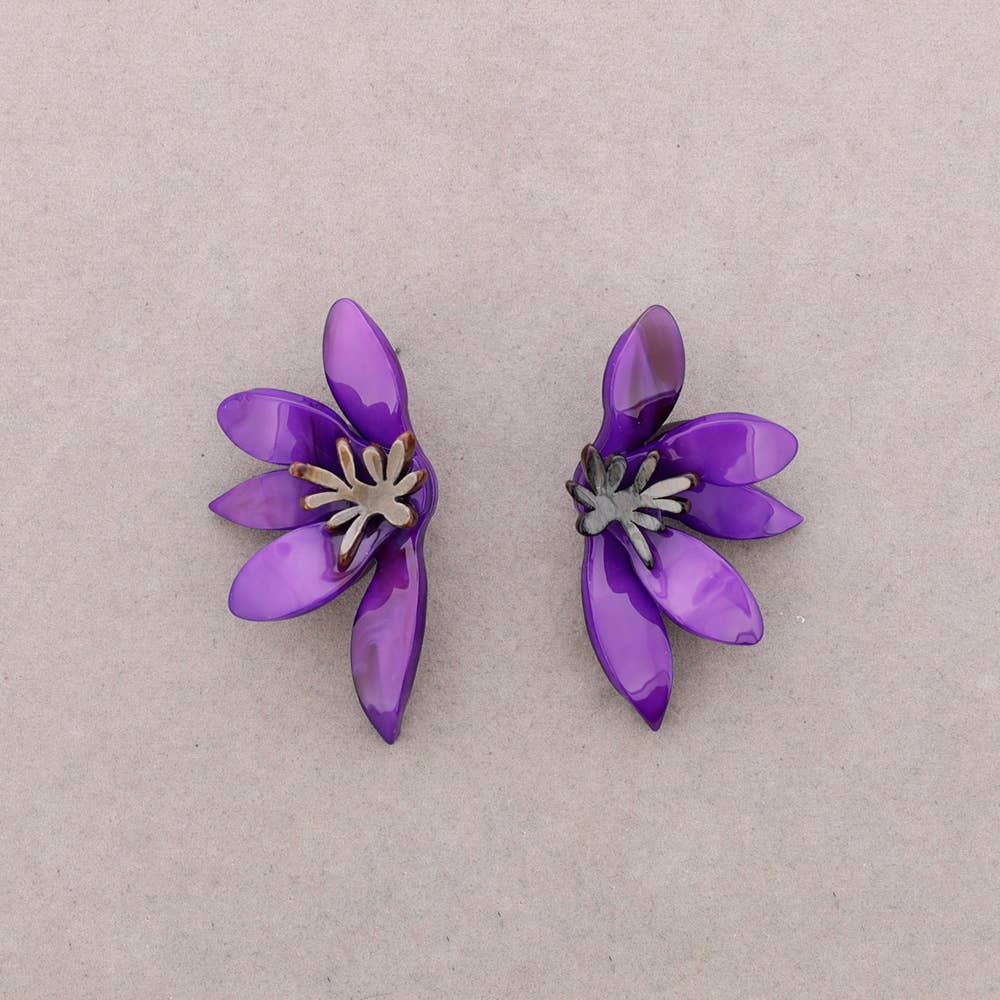 Sonata - Wholesale Snap Jewelry - Half Flower Resin Earrings4