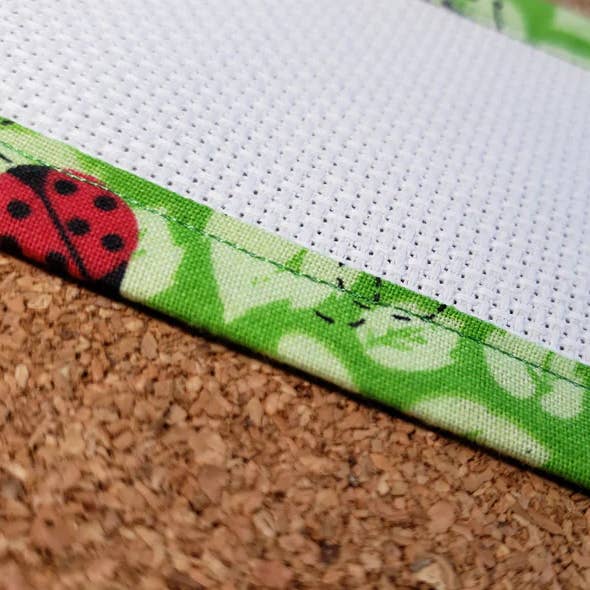 Rogue Stitchery – wholesale Craft sewing kit – Ladybugs on Green - Custom-Trimmed Aida