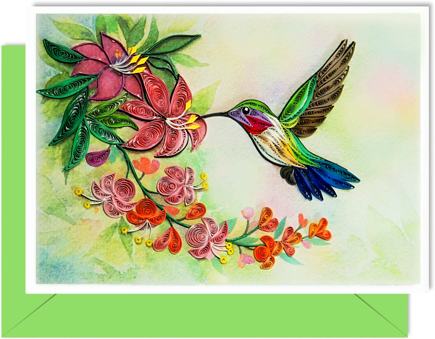 Wonder Paper Art - Wholesale Everyday Greeting Card - Delicate Beauty in Flight – Hummingbird Quilling Card , 5x7 4