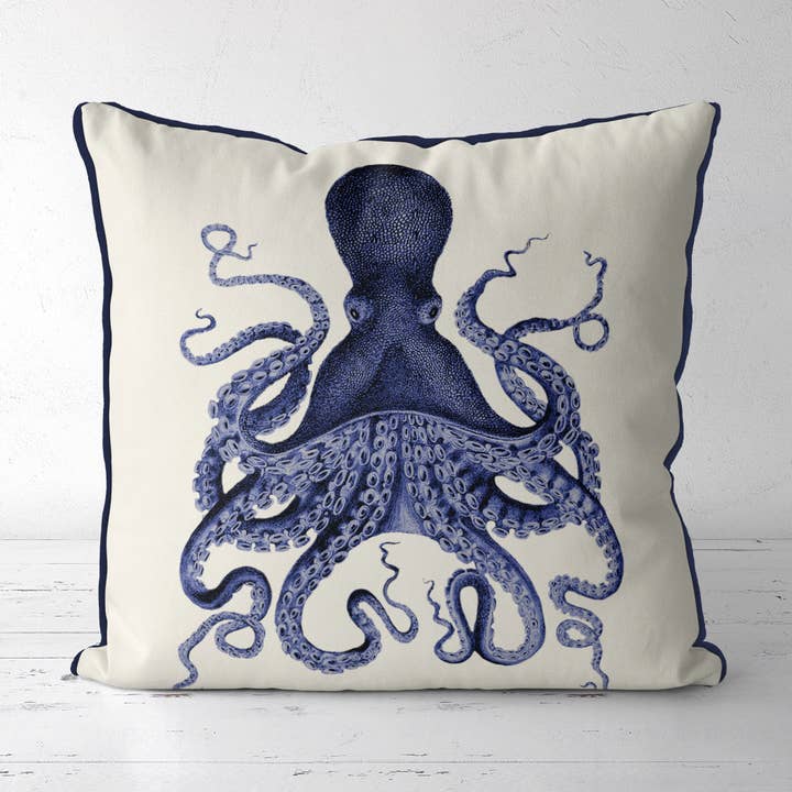 Octopus 3, Nautical Coastal throw pillow or outdoor cushion for wholesale by FabFunky Ltd