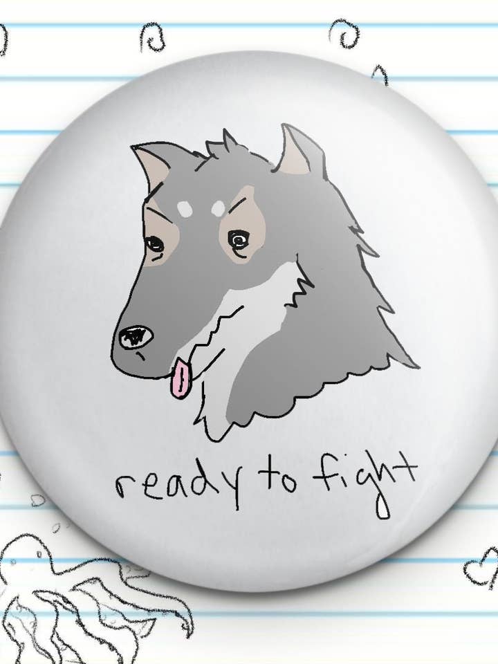 Botón Ready to Fight Wolf Dog de 1.25 pulgadas para venta al por mayor de Fautbarb