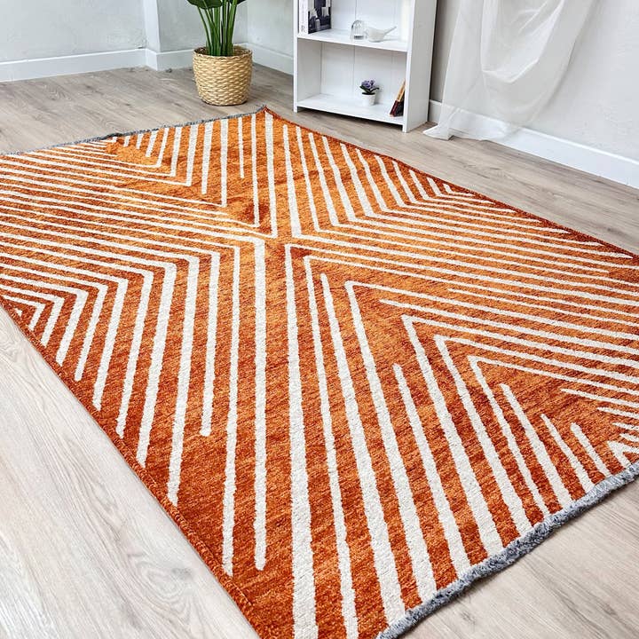 Alfa Rich Inc - Vente Tapis - Tapis lavables géométriques beiges noirs5