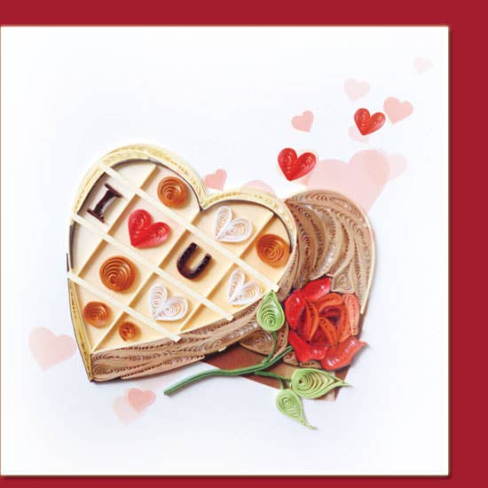 Chocolate heart shape quilling card, greeting card, love card LV-32 for wholesale by YoderDo Quilling Greeting Cards