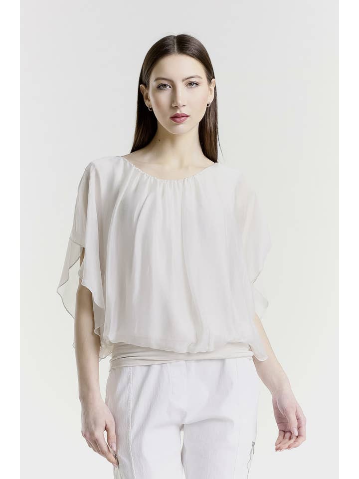 TINA Stephens Italy/Tees By Tina – Engroshandel Bluse - Dame – Aurora Flutter Fly Sleeve Silke Top m/Band Bund (BSS202)17