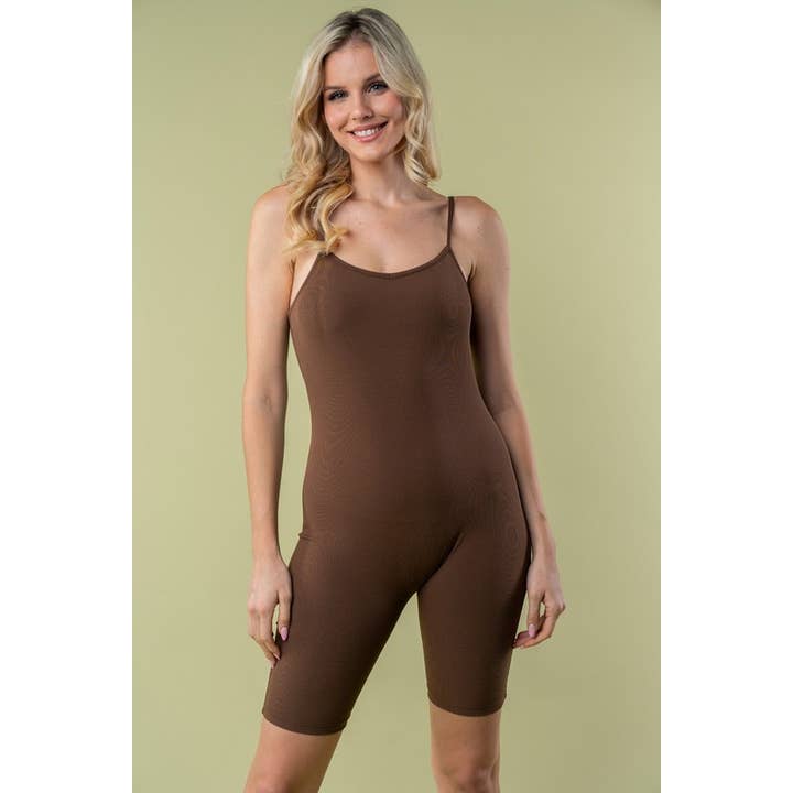 R50244 Sleeveless Solid Knit Cami Romper for wholesale by White Birch