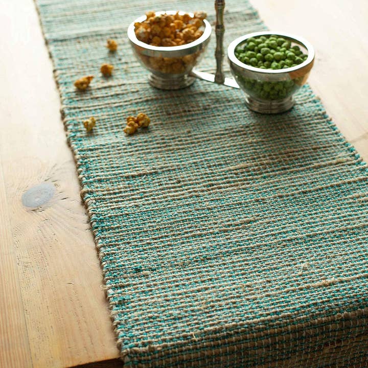 OMBRE TABLE RUNNER, NATURAL AQUA TURQUOISE, 13" x 72" for wholesale on Faire