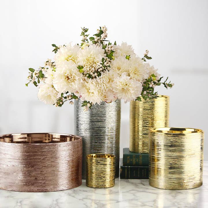 Etched Metallic Collection | Ceramic Orchid Pot, Etched Gold for wholesale on Faire