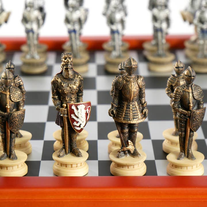 WorldWise Imports - Wholesale Board Game - Chess Set - Armored Knights Chess Pieces on Cherry Chest3