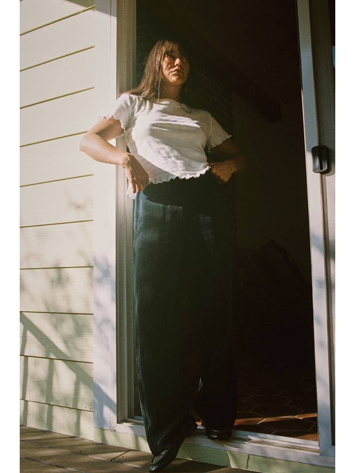 White Pointelle Flutter Tee for wholesale on Faire