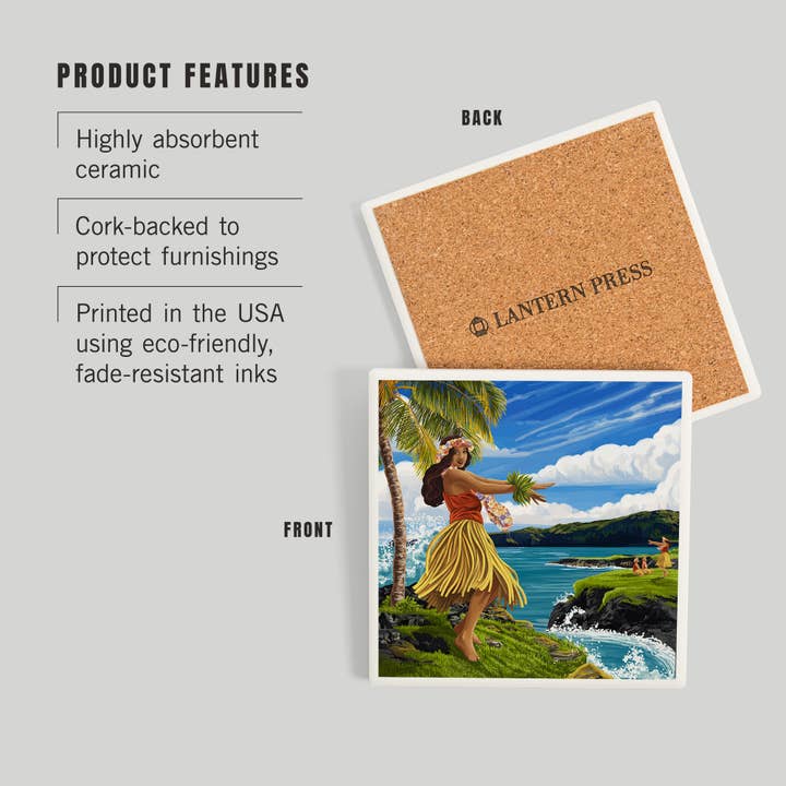 Lantern Press - Wholesale Coasters - Ceramic Coaster Hula Girl on Coast2