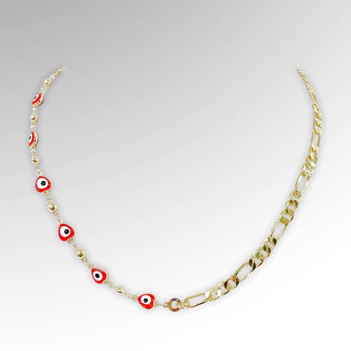 Red Evil Eye blandet Figaro kæde 18 k af forgyldt for engroshandel hos Raf Rossi Gold Plated