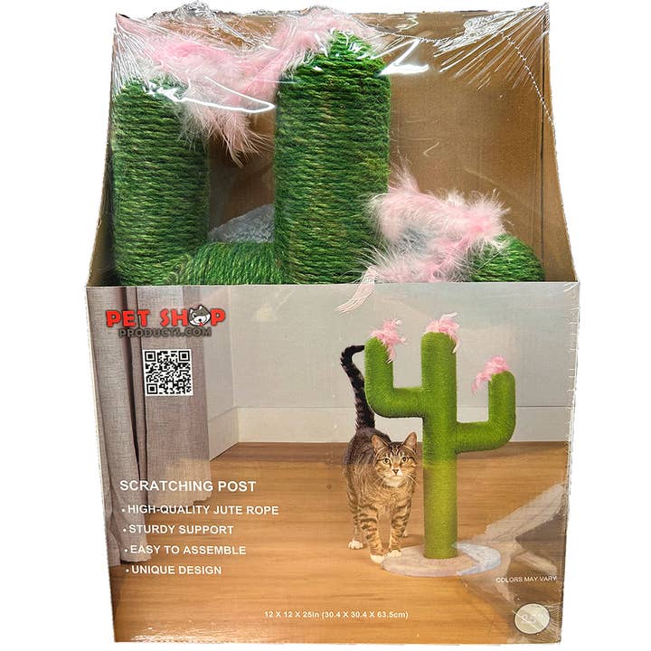 Griffoir pour chat en forme de cactus vert avec corde de jute de qualité pour la vente par Texas Toy Distribution